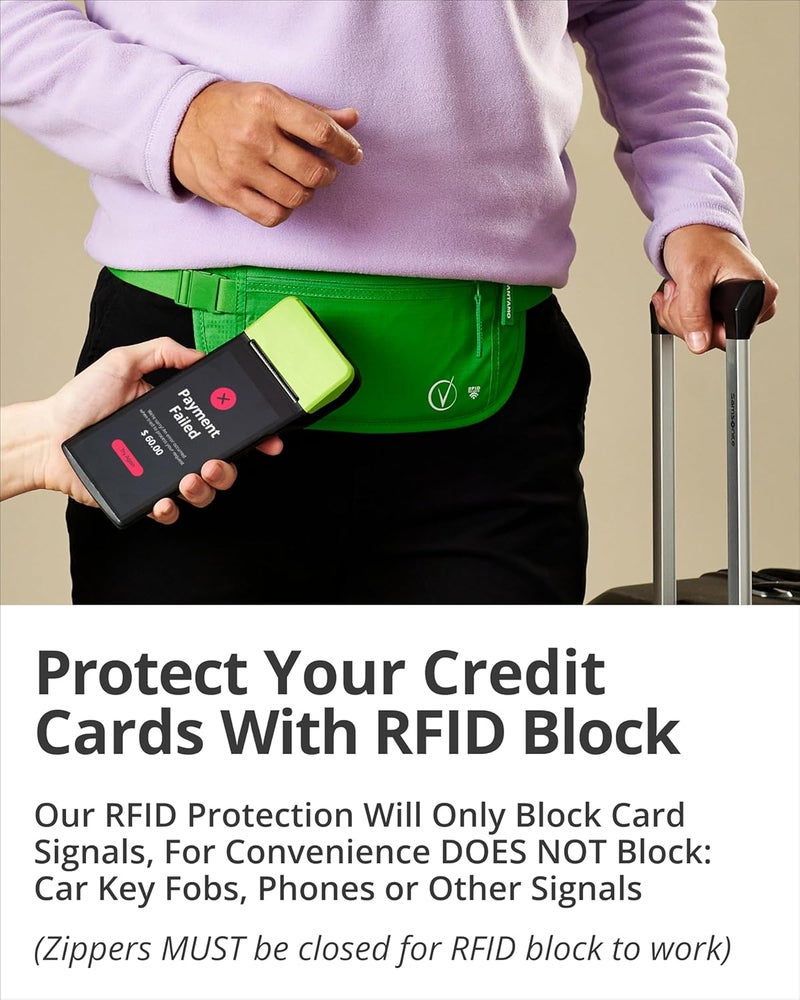 Vantamo حزام نقود مع RFID للرجال والنساء، حامل جواز سفر مخفي للسفر، حقيبة خصر سفر بجيبين للنساء مضادة للسرقة - Image 3